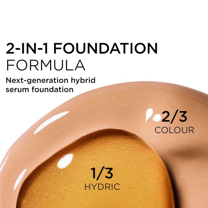 Focus on the mix of two textures: serum and foundation in Clarins' serum foundation powered formula for next-gen coverage