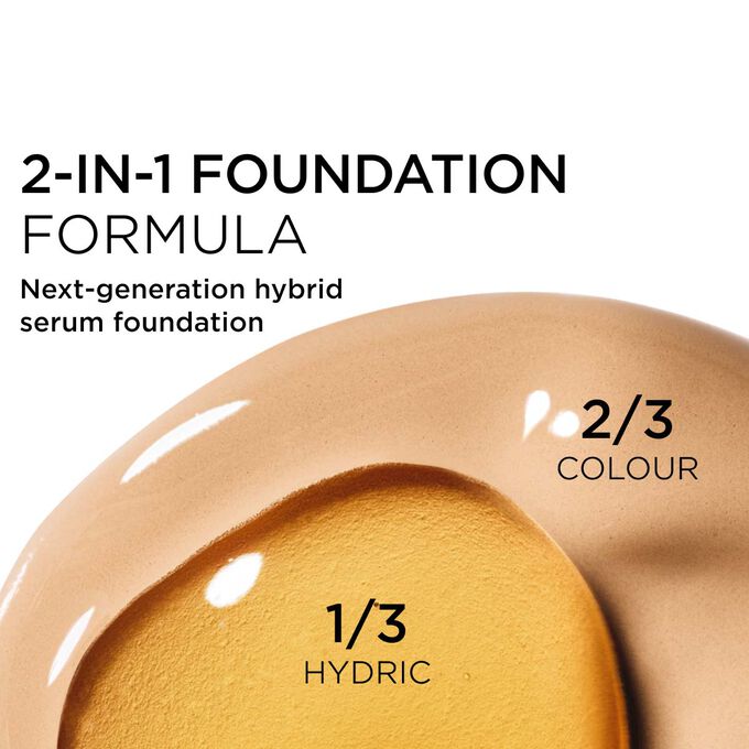 Focus on the mix of two textures: serum and foundation in Clarins' serum foundation powered formula for next-gen coverage