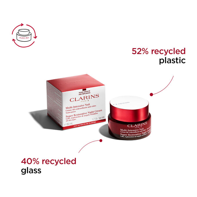 Super-Restorative Night Cream All Skin Type pack and packaging from recyled glass and recycled plastic