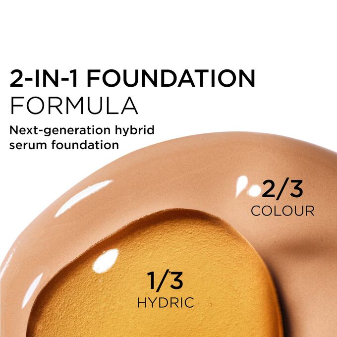 Focus on the mix of two textures: serum and foundation in Clarins' serum foundation powered formula for next-gen coverage
