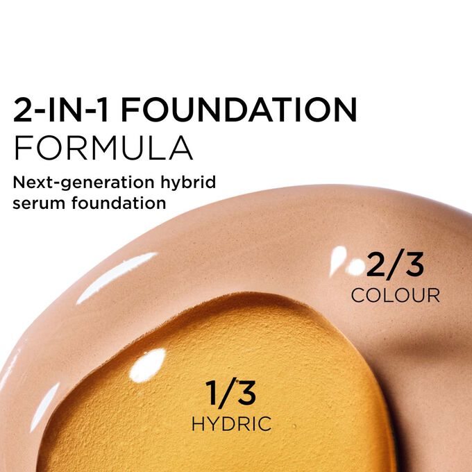 Focus on the mix of two textures: serum and foundation in Clarins' serum foundation powered formula for next-gen coverage