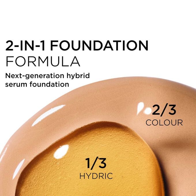 Focus on the mix of two textures: serum and foundation in Clarins' serum foundation powered formula for next-gen coverage
