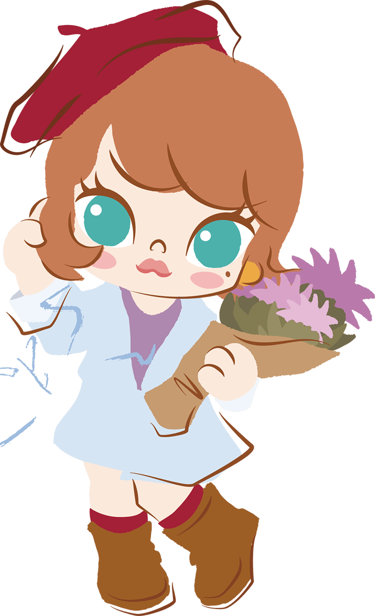 Campaign wallpaper is of the Eiffel Tower at Sunset. Additional cartoon-like elements of POP MART'S MOLLY caricature and flowers.